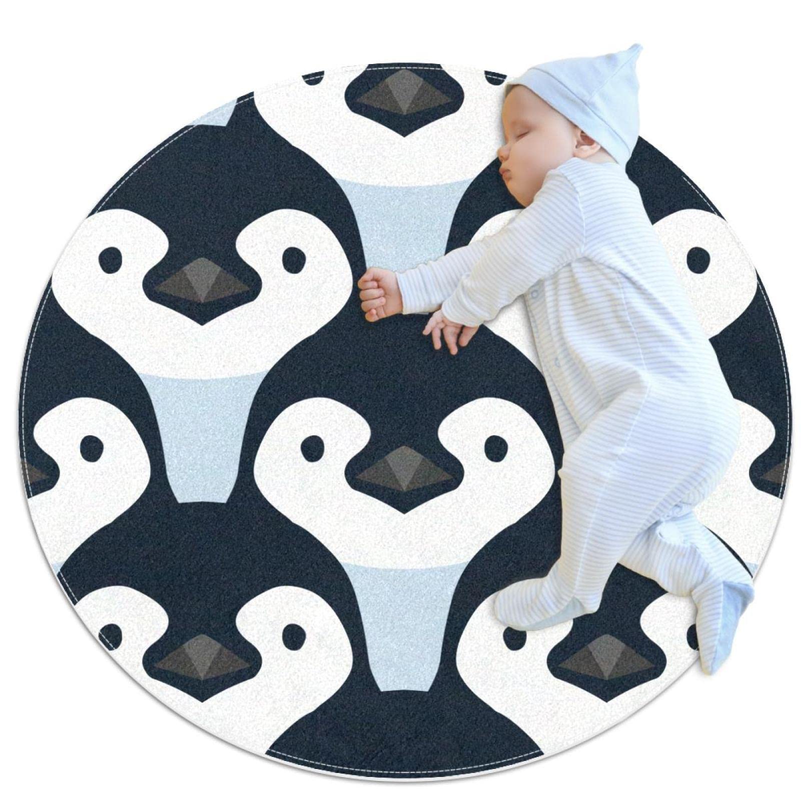 Tapis rond pingouins mignons lavable pour protéger le sol de la salle de jeux
