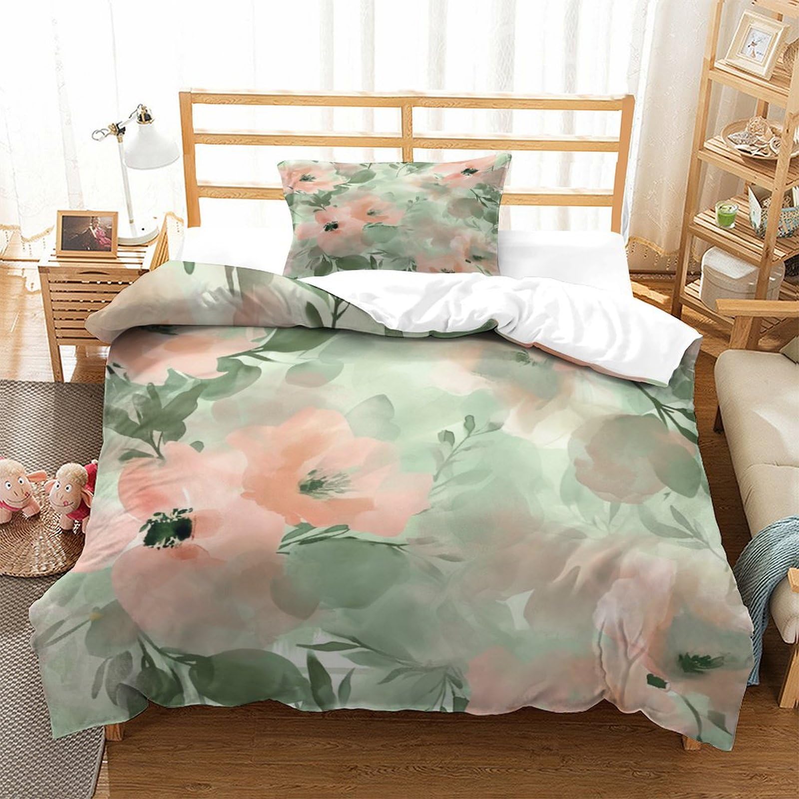 P1S9U7W5Y 3D Printed Watercolor Floral 3pcs Microfiber Duvet Cover Set Romantic Flower Bedding Set Single（135x200cm）