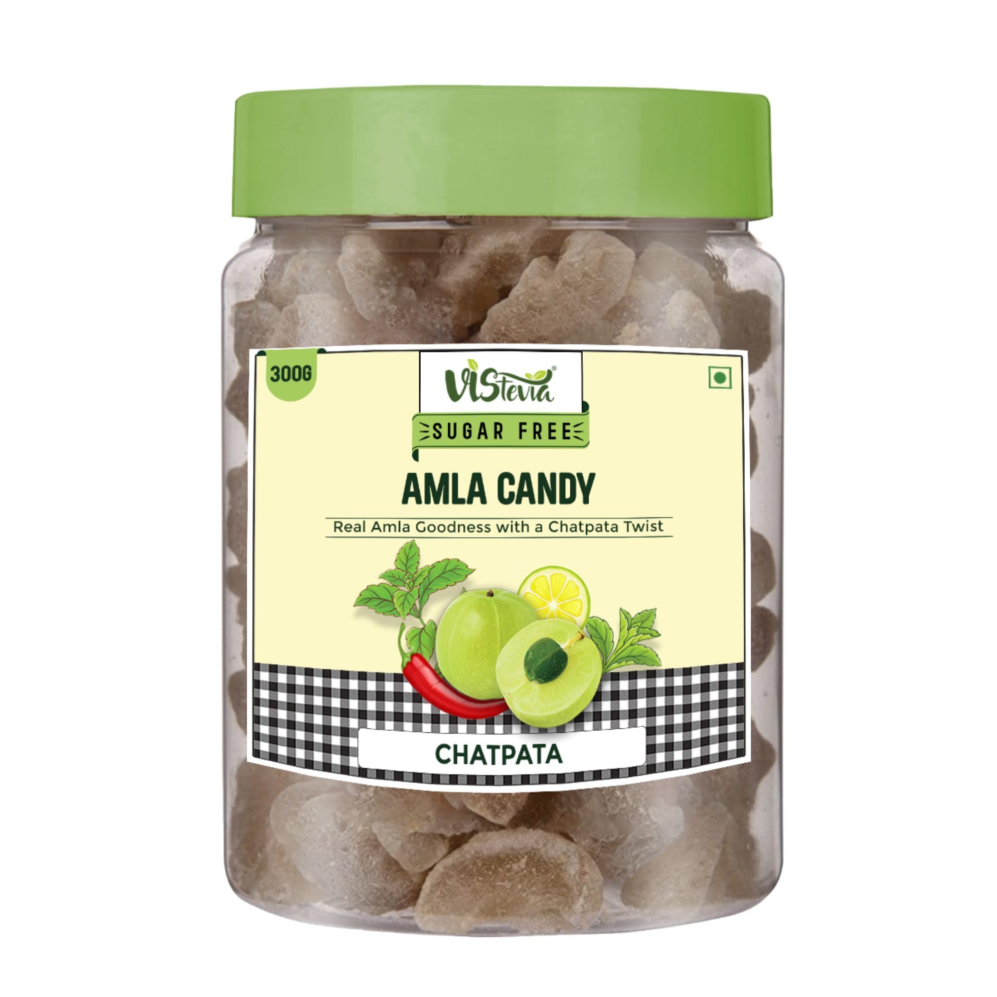 VIStevia Sugar Free Chatpata Amla Candy, Diabetic and Keto Friendly - Sweetened Naturally with Stevia - A Great Source Of VitaminC and Antioxidants - Tastes Delicious - Pack of 1 (300 GM)