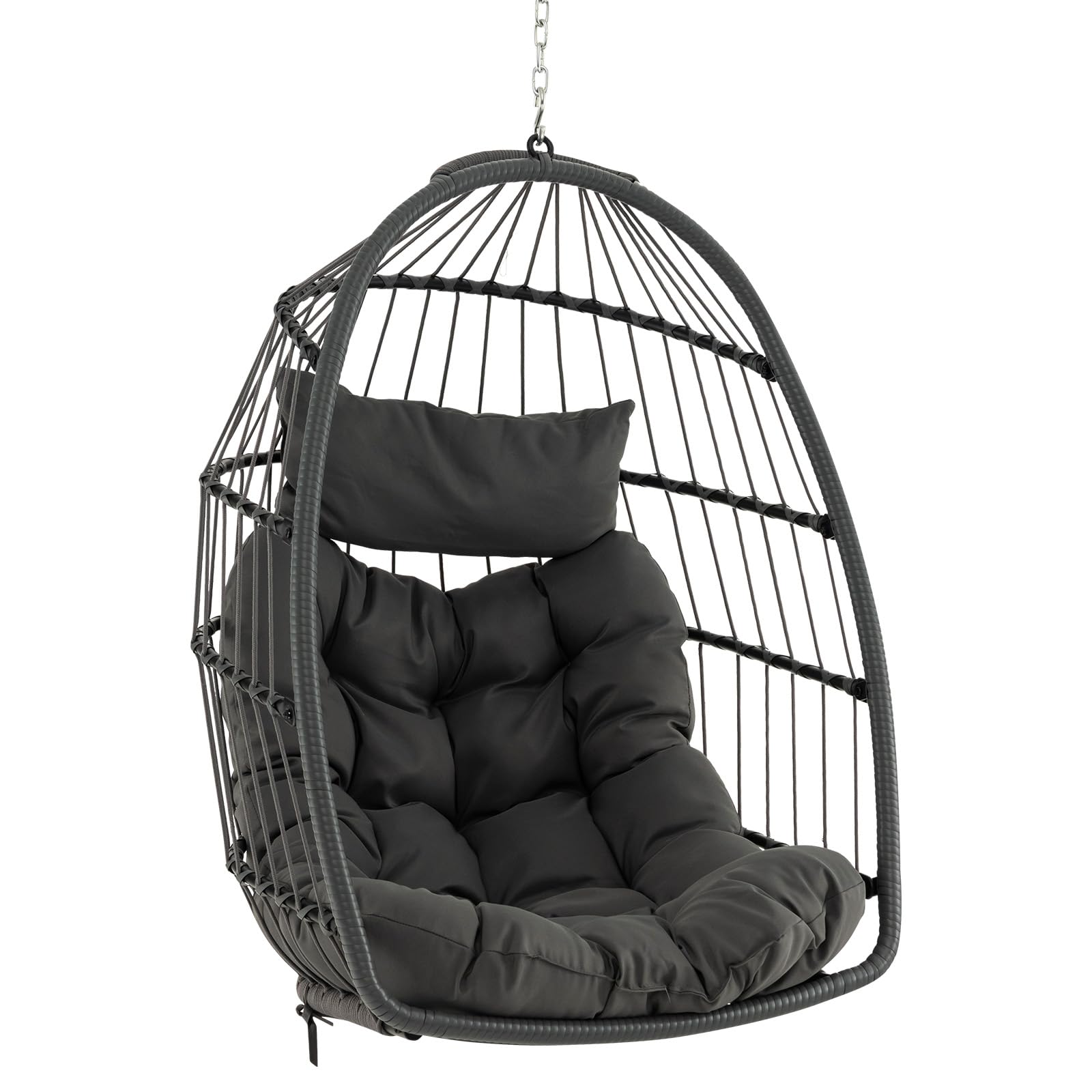 COSTWAY Silla Colgante Tipo Huevo, Cojín y Almohadilla, Columpio Colgante para Interior y Exterior, Sillon Colgante de Diseño Plegable, Carga 150kg