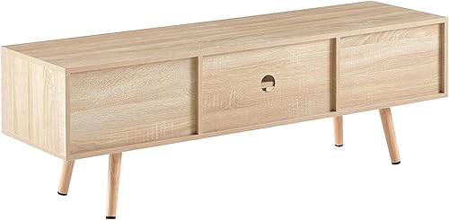 Miniatura 8 de Soporte de TV de ratán natural para TV de 60 pulgadas, centro de entretenimiento bohemio con almacenamiento, soporte de TV moderno de mediados de