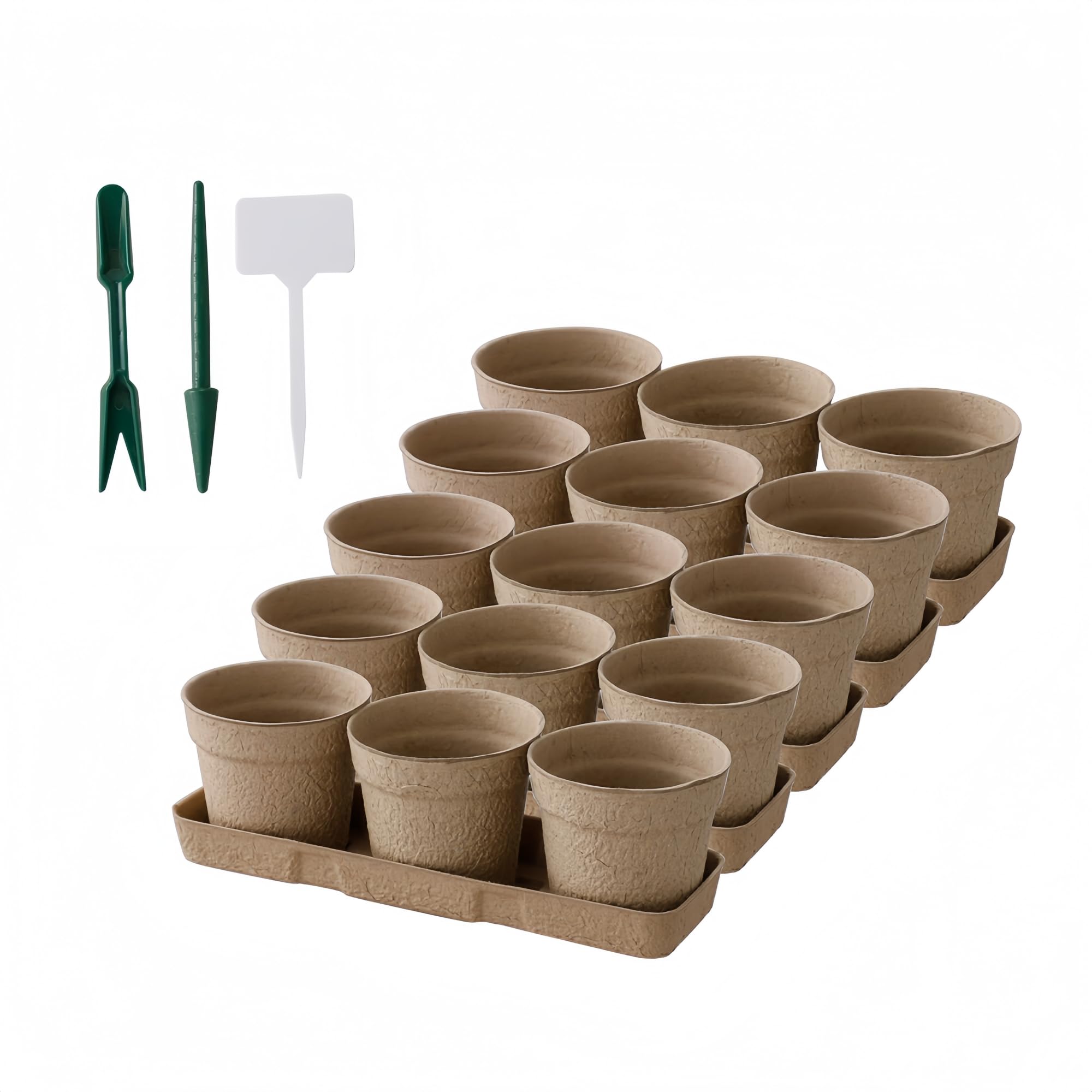 20 Pieces Biodegradable Plant Pot with Tray Set 10cm Seedling Nursery Pot