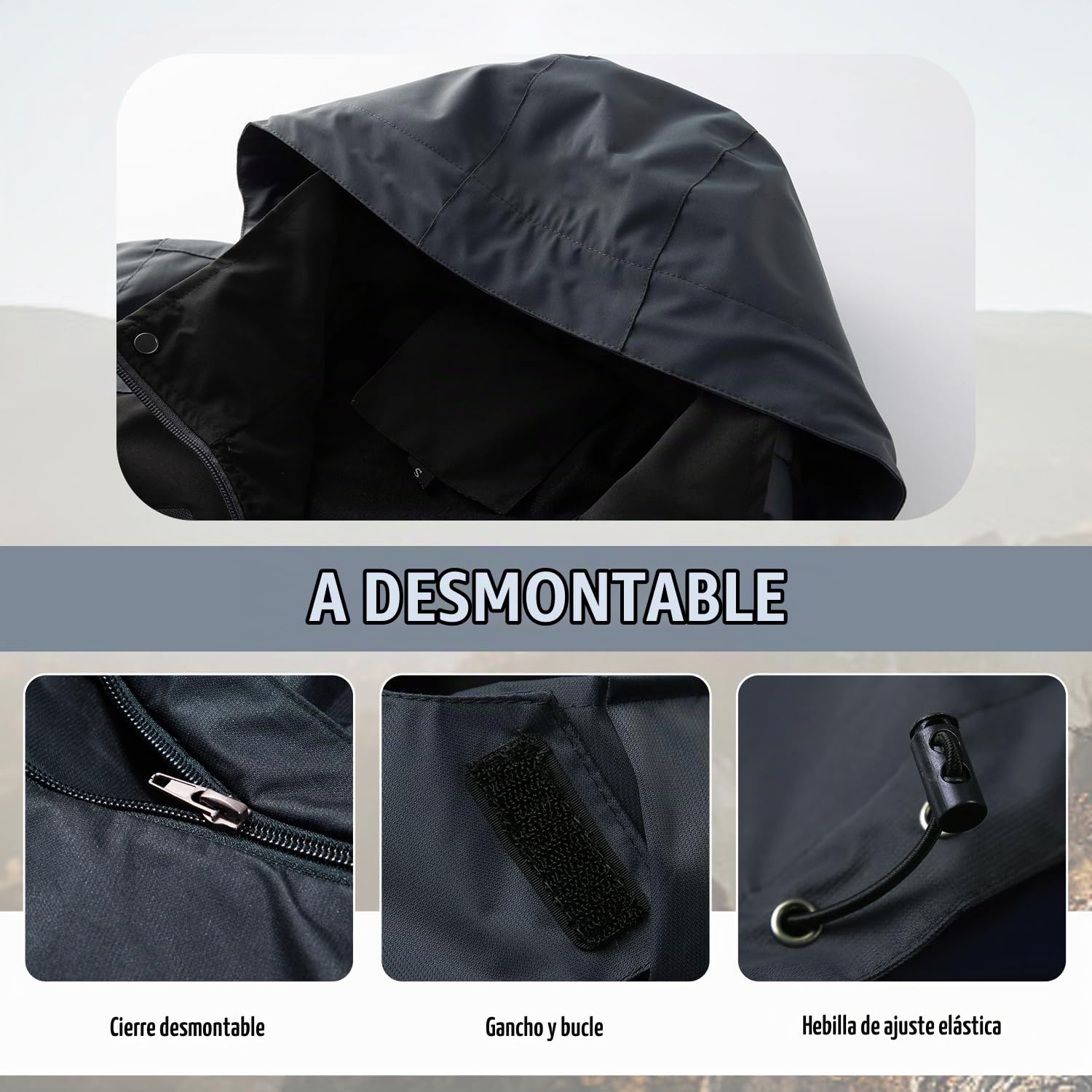 Chaqueta Impermeable para Hombre Senderismo al Aire Libre Chubasquero Cortavientos Ropa Deportiva Chaqueta Impermeable Softshell Ligera con Capucha