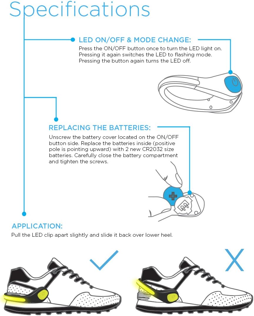 Aduro Shoe Lights Night Running Lights for Runners Light Reflective Color Strides for Running (2X Pack), Cycling, Walking for Increased Visibility & Safety