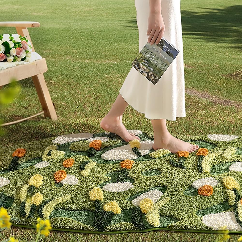 Green Moss Rugs Cute Moss Bath Mats Fluffy Grass Carpet Non Slip Washable Aabsorbent Floor Carpet for Living Room Shower Mat Door Mat Indoor