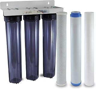 20" Slim Blue Whole House 3 Stage Water Filter System, Clear Filter Housing w/ 20" x 2.5" 5-Micron Polypropylene Sediment, GAC Carbon, CTO Water Filters