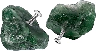 mookaitedecor Set of 2 Natural Fluorite Raw Crystal Cabinet Knobs, Rough Stone Drawer Handle Pulls for Kitchen Cupboard Home Decoration