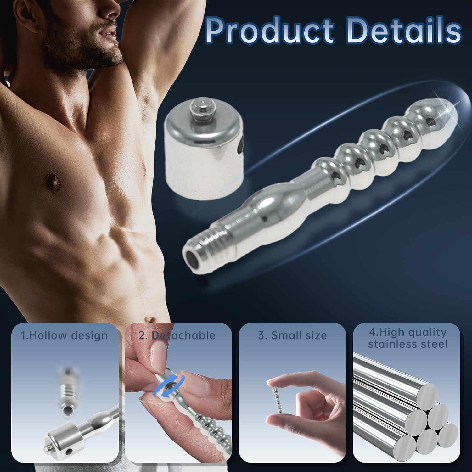 Stainless Steel Hollow Penis Plug Chastity Cage Accessory Electroshock Cock Cage Urethral Plug Urethral Dilator Stimulation Male Sex Toys