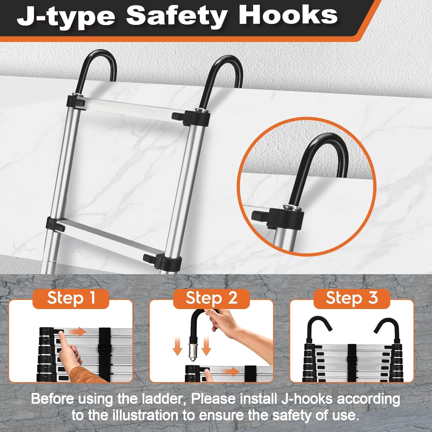 Soctone Telescoping Ladder, 10.5 FT Extension Ladder with 2 Detachable Hooks, Aluminum Lightweight Collapsible Ladder for RV, Household and Outdoor Working Max Load Capacity 330 lbs(300kg) - Image 3