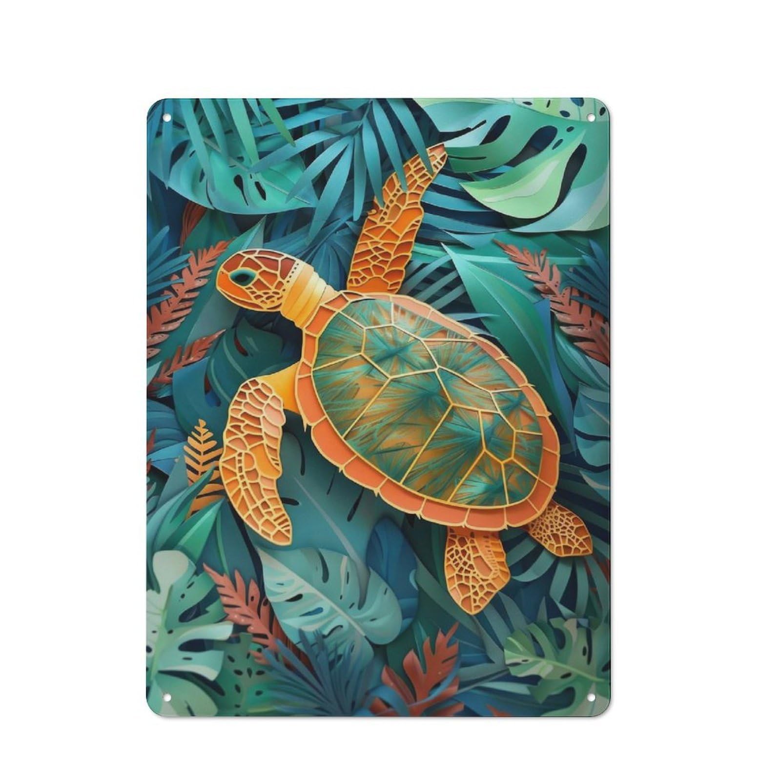 Vintage Cafe Metal Sign 40x30cm Featuring Turtle Flat Paper Craft, Bistro Wall Plaque for Tea Room, Shop Wall Or Breakfast Area