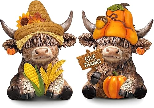 Miniatura 17 de Karenhi 2 piezas Figuras de vaca Highland Navidad Cacao caliente Enanos de vaca Highland Estatua de resina escocesa Amantes de terneros Regalos para