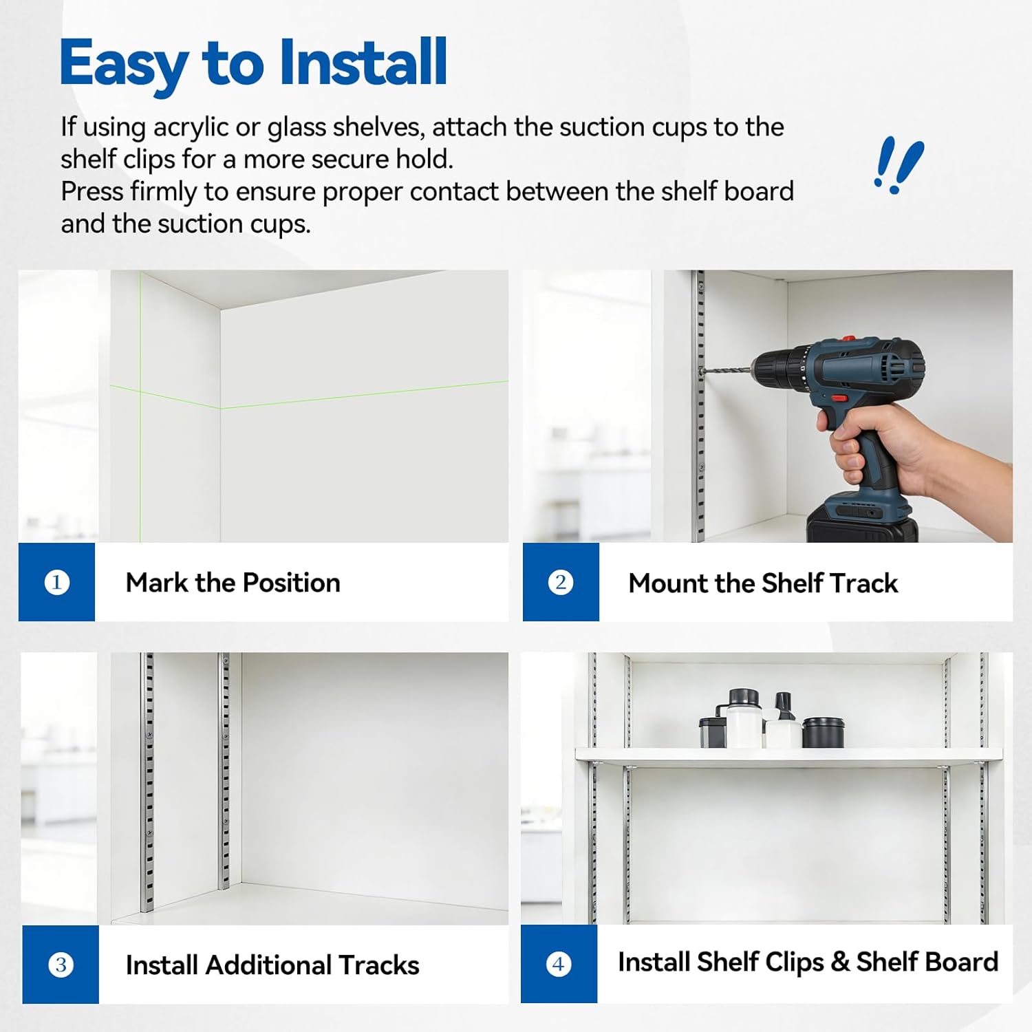Adjustable Shelf Bracket 40 Inch 8 Pack Wall Shelf Pilaster Tracks, Stainless Steel Mortise Mount System with 32 Aluminum Alloy Shelf Clips for Closet, Cabinet & Wall Storage