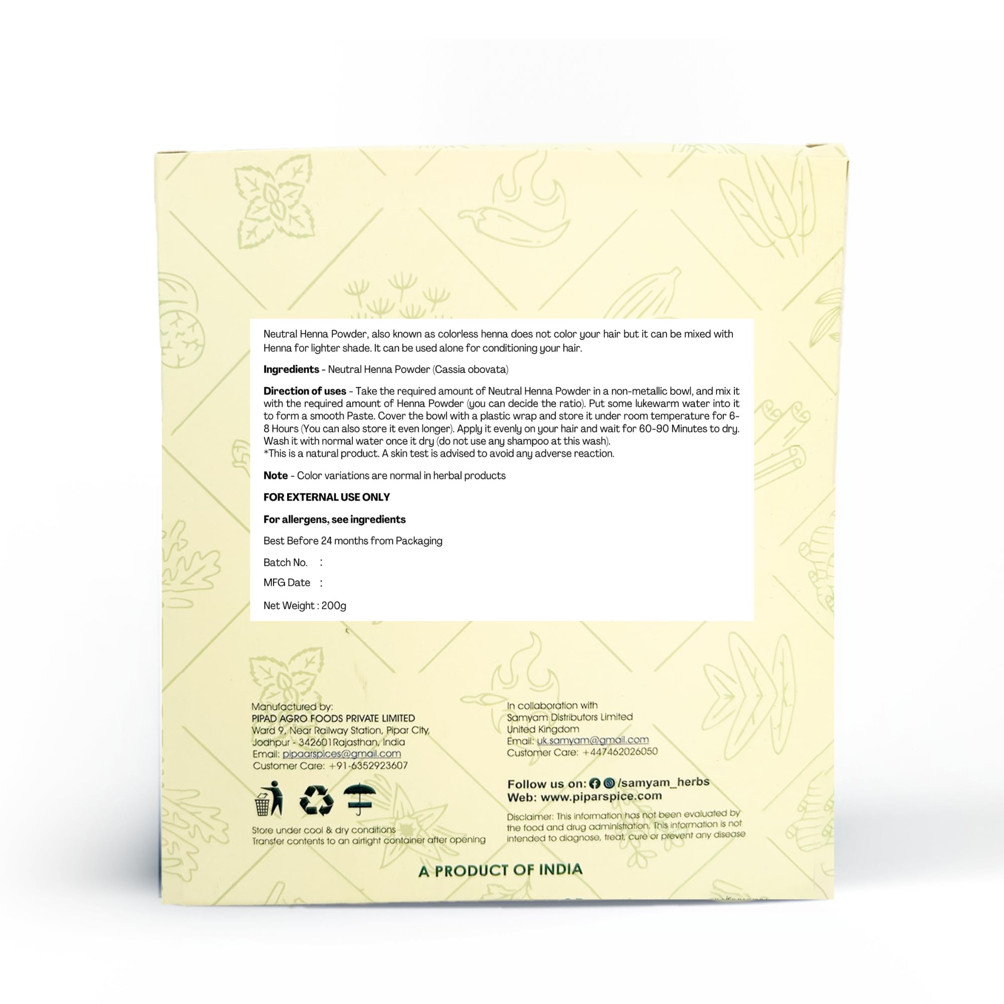SAMYAM COLORLESS/Neutral Henna (Cassia obovata) Powder - 200g Pack, 200 g (Pack of 1) - Image 2