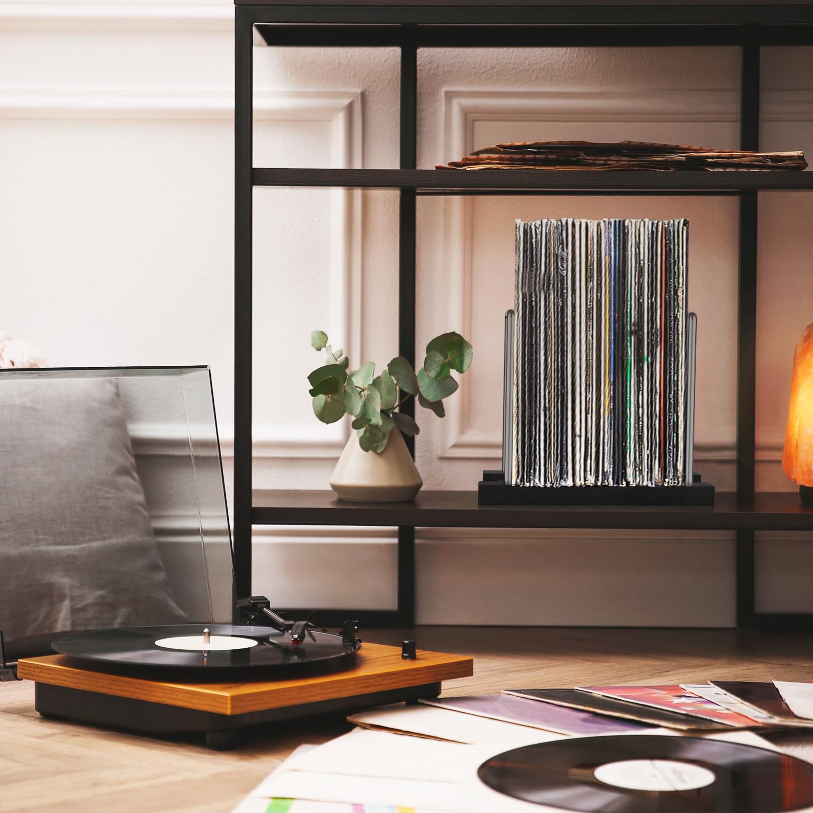 Woodoulogy Soporte de almacenamiento de discos de vinilo para 35 LP individuales (marrón)