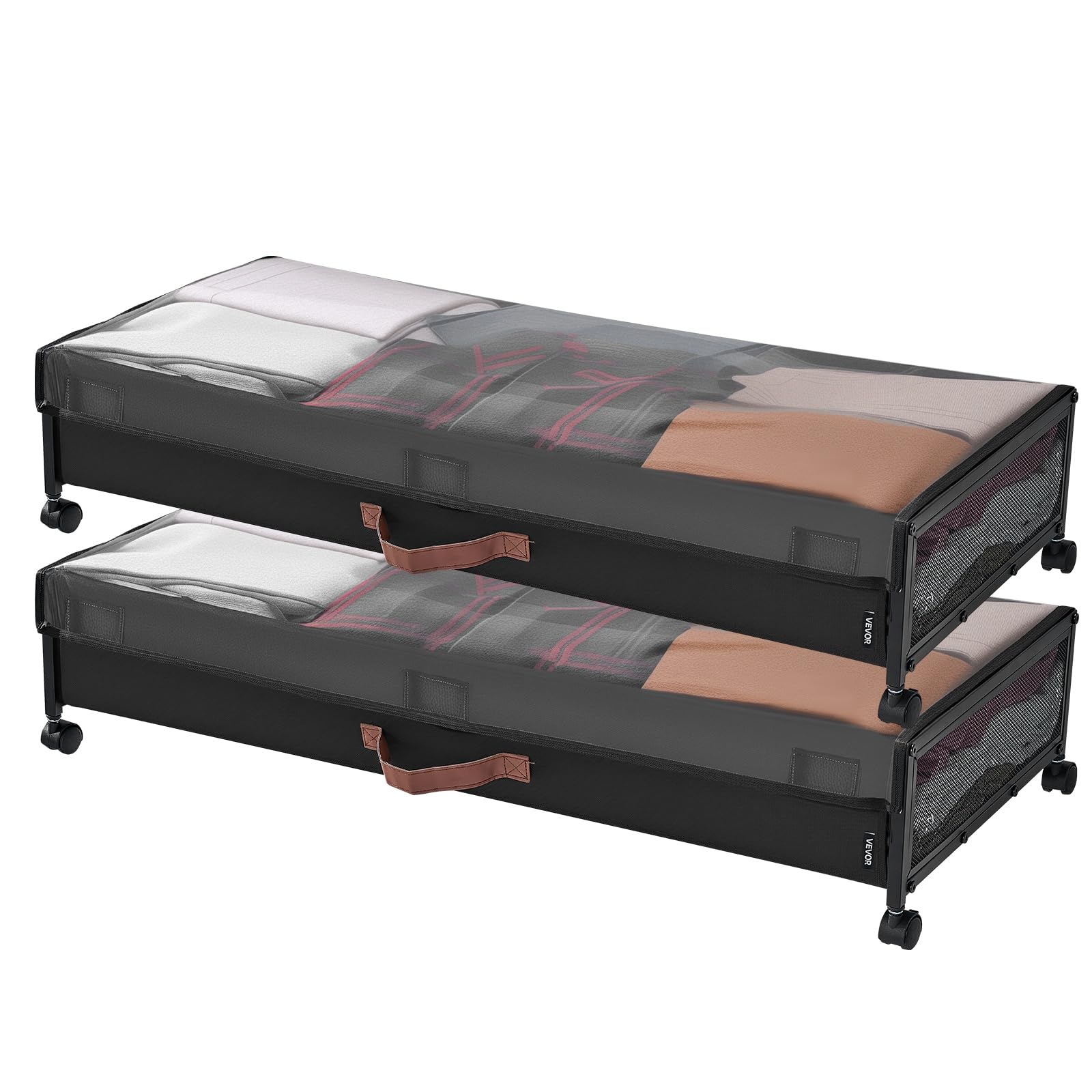 VEVOR Contenedor de Almacenaje para Debajo de Cama con Ruedas 91,5 x 46 x 18,5 cm 2 Piezas Bolsa Bajo Cama con Tapa Transparente Organizador de Ropa, Zapatos, Mantas para Dormitorios, Salas de Estar