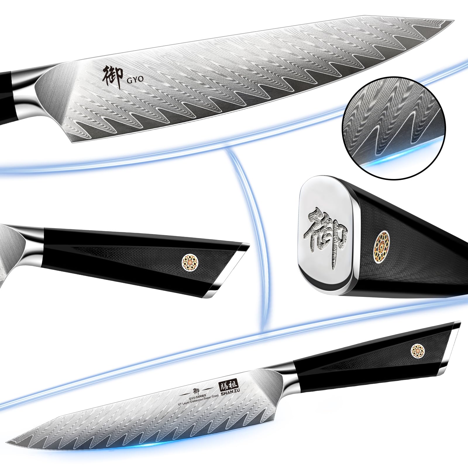 SHAN ZU Damast Küchenmesser, Profi Allzweckmesser Kochmesser 15 cm, Damastmesser 67 Schichten Edelstahl Japanischer Stahl 10Cr15Mov Profi Küchenmesser Messer, Mit G10 Griff - GYO Series