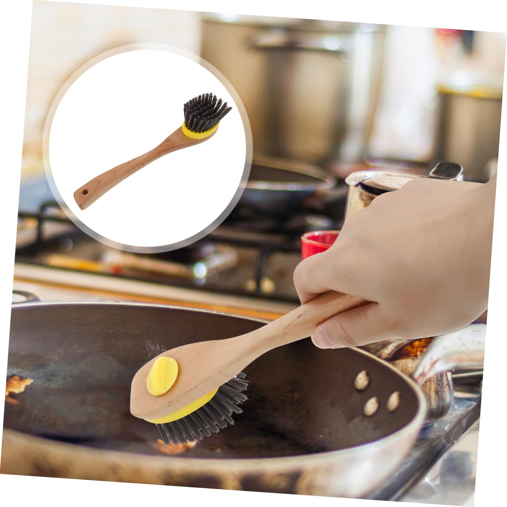 3 Piezas Cepillo de Cocina de Mango de Madera Cerdas Densas para Limpieza Eficaz de Ollas y Utensilios Práctico y Desmontable para Grasa y Suciedad Cocinas