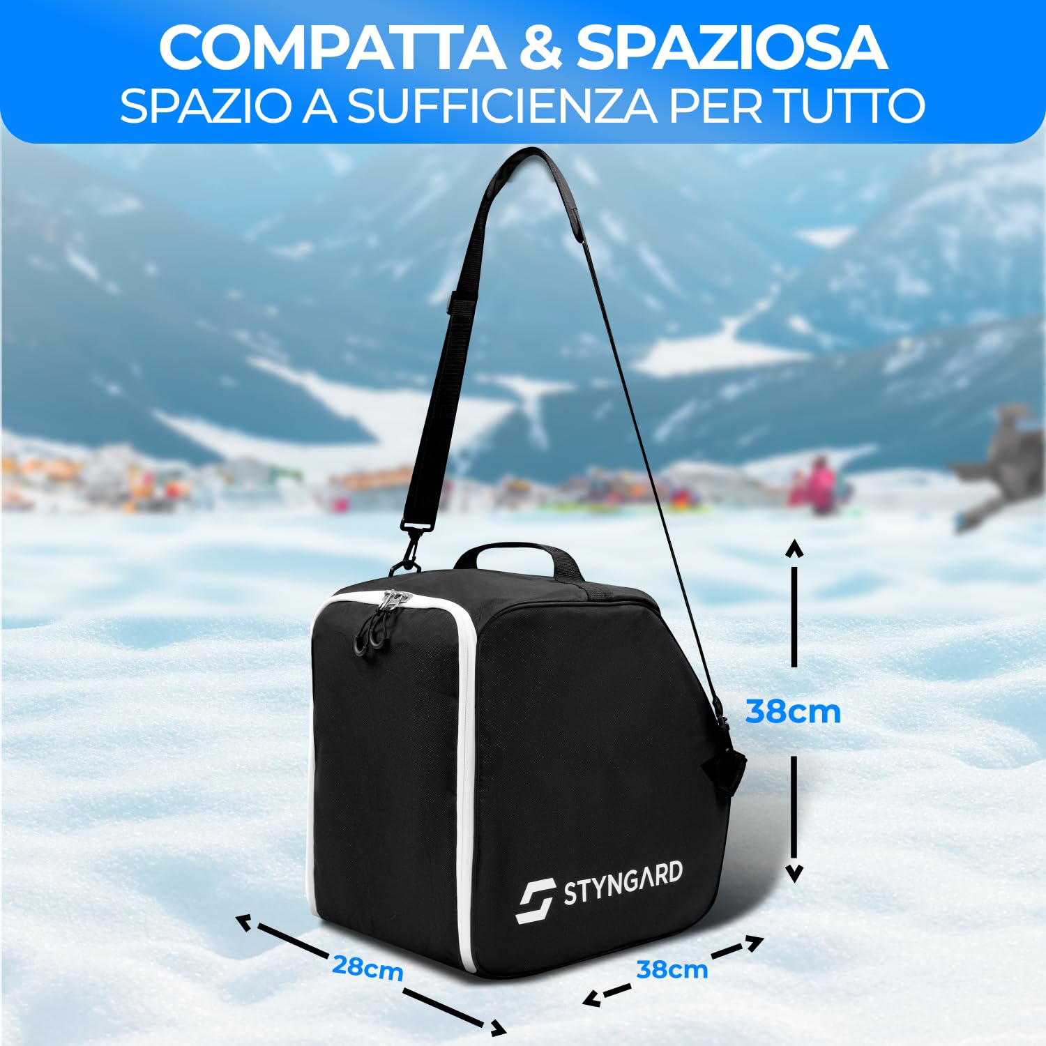 STYNGARD Borsa per scarponi da sci con scomparto per casco e scomparto per stivali [40 L] – Borsa da sci con funzione di tracolla e spazio per accessori – modello ZERMATT