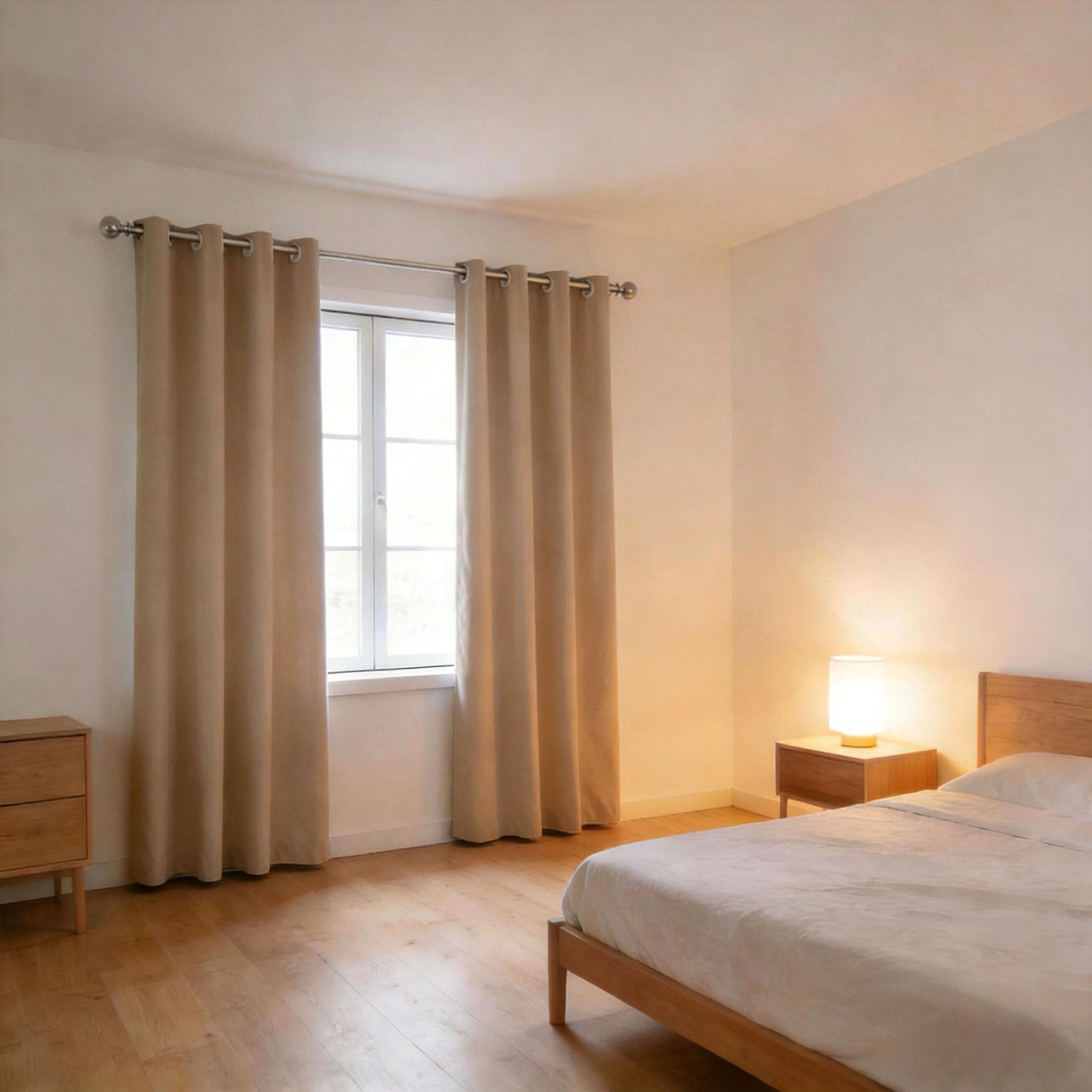 Rideau thermique isolant 190 x 220 cm beige anti froid à œillets