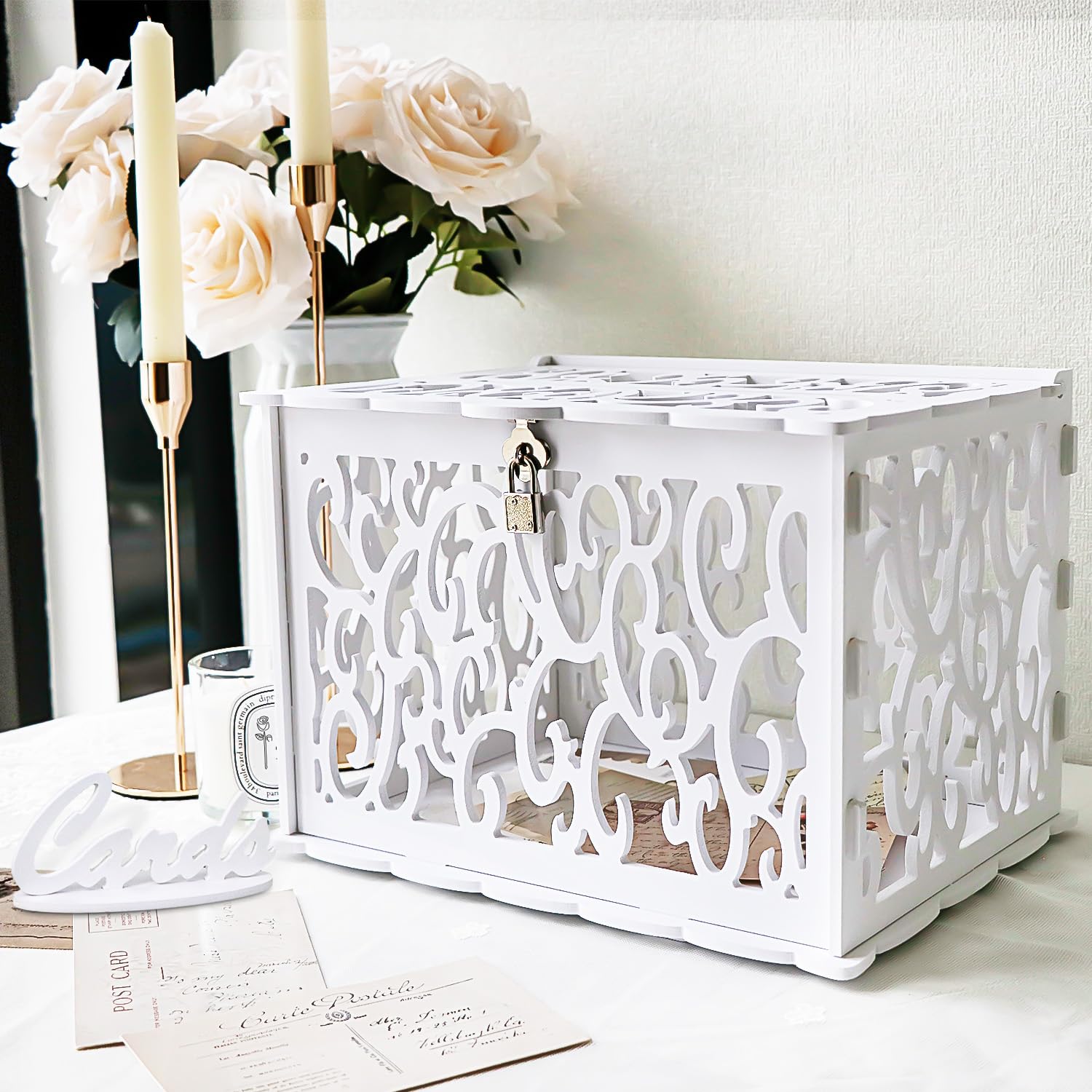 Buy OurWarm DIY White Wedding Card Box with Lock PVC Card Box ...