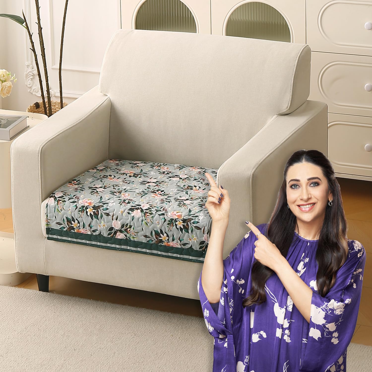 Velvet Sofa Backrest Mat - Pansies Teal -28