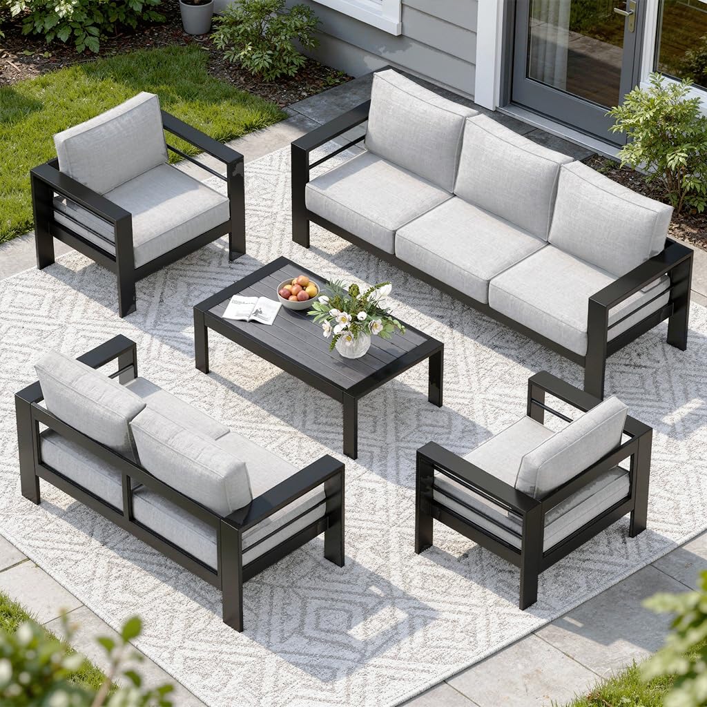Photo 1 of Solaste Aluminum Patio Furniture Set for All Weather, Oversized Metal Outdoor Furniture Set with 27.5" Deep Seating and 3.2" Wide Armrest, Outdoor Patio Conversation Sets with 10" Back Suport Cushion