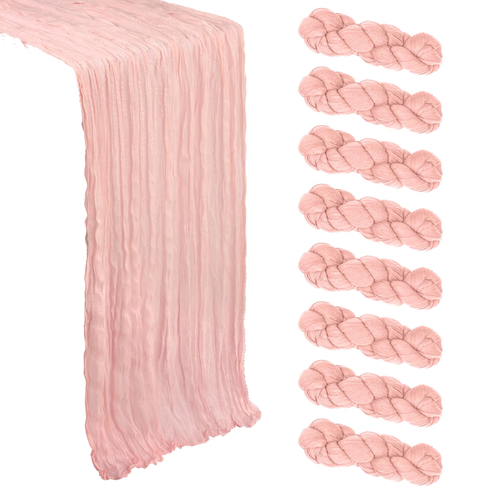 Photo 1 of 16 Pack Blush Pink Table Runner Cheesecloth 10Ft Gauze Cheese Cloth Table Runner 120 Inch Boho Sheer Rustic Fabric for Holiday Party Decor Baby Shower Wedding Decoration