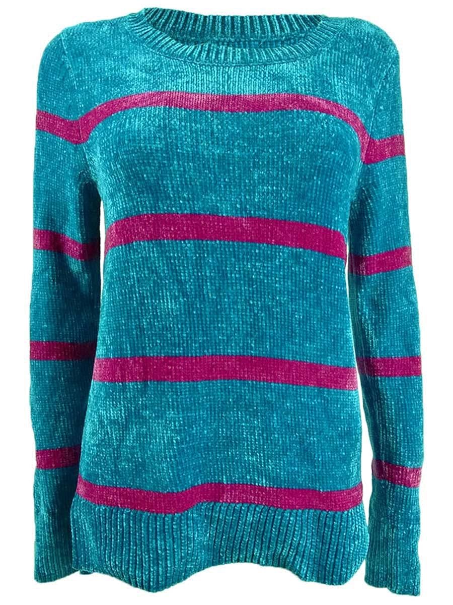 Buy Maison Jules Womens Audrey Chenille Striped Sweater, Teal Gem