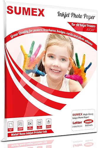 Sumex Papel fotográfico brillante de inyección de tinta de un solo lado 85 x 11 pulgadas 50 hojas de 1058ozm