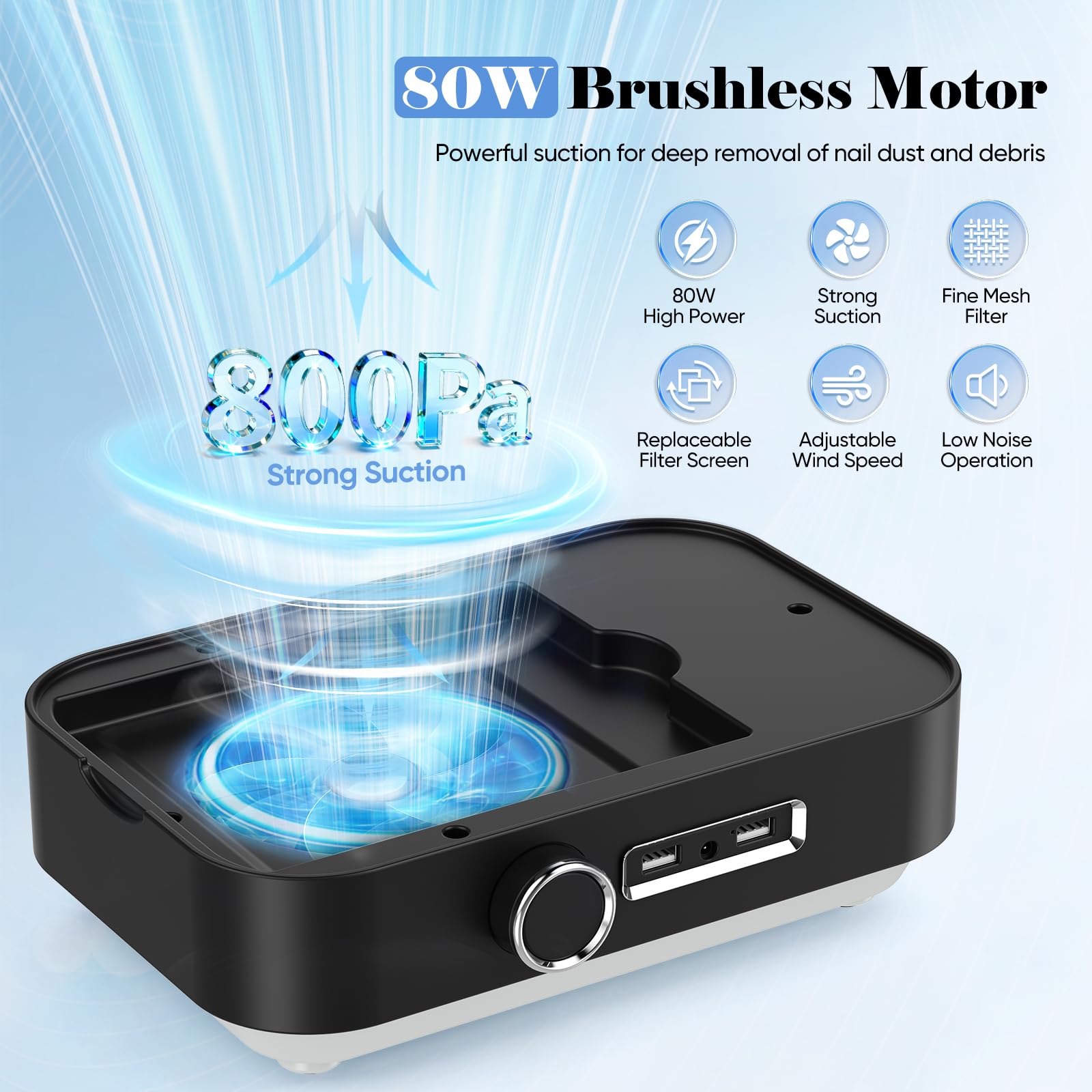 Lima per unghie elettrica 4 in 1 con aspirapolvere, lampada LED e powerbank, 45.000 giri/min Cura professionale delle unghie a casa e in salone