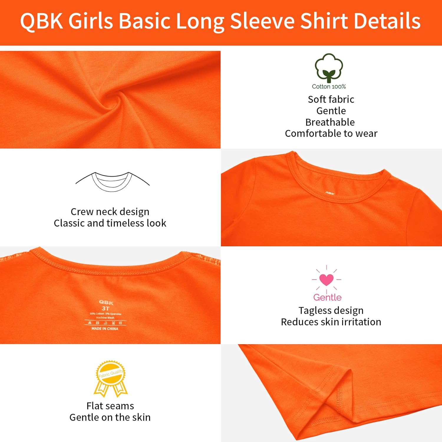 3T 4T 5T to 12 Years Girls Long Sleeve Shirts Kids Cotton T-Shirt Toddler Basic Crew Neck Top - Image 4