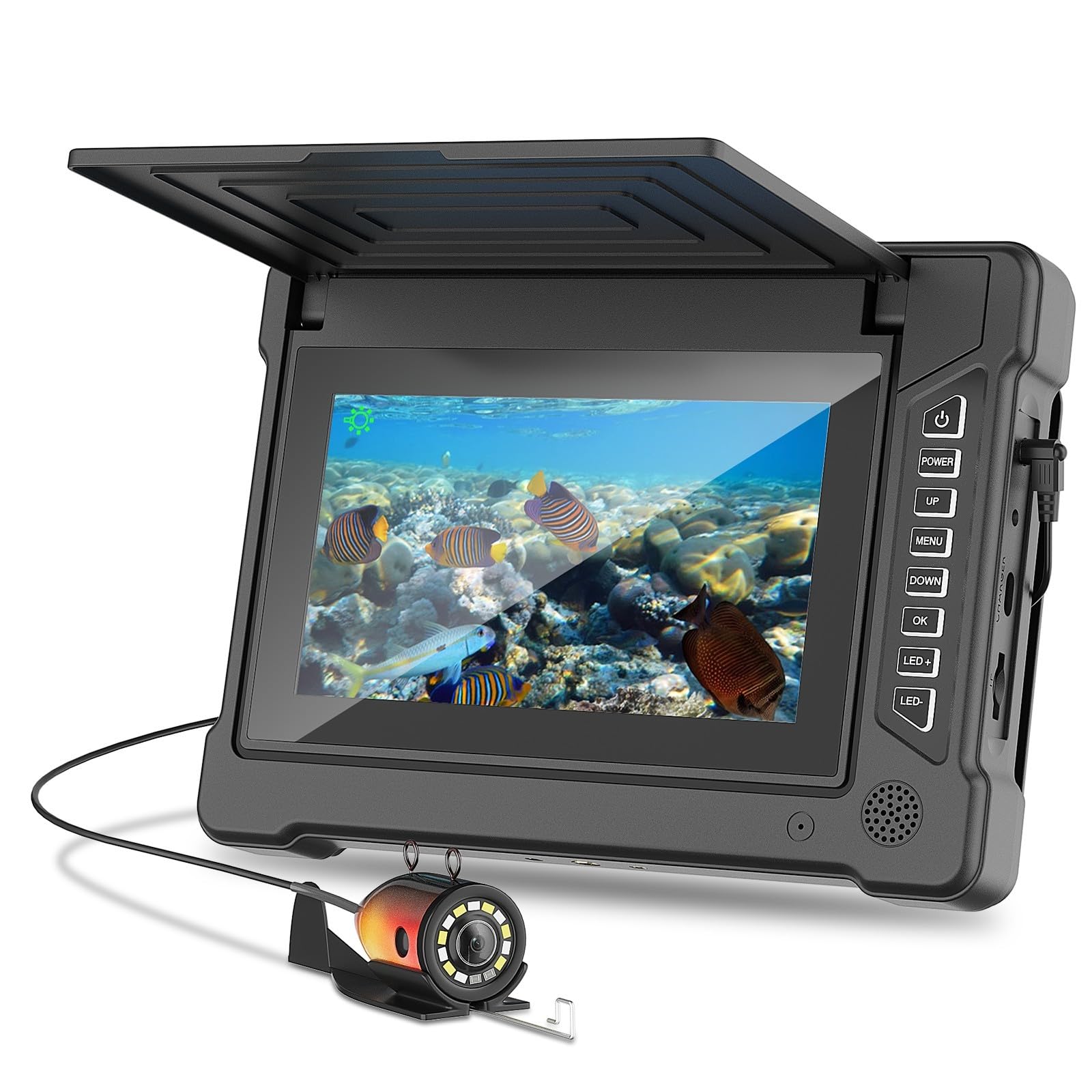Portable 7 Inch LCD Ice Fishing Underwater Camera,1200TVL High Definition Fish Finder With Adjustable 6+6 LED Lamp,15/30/50 Meter Available Cord,Underwater View Equipment(Size:50 M/164 FT,Color:Black)