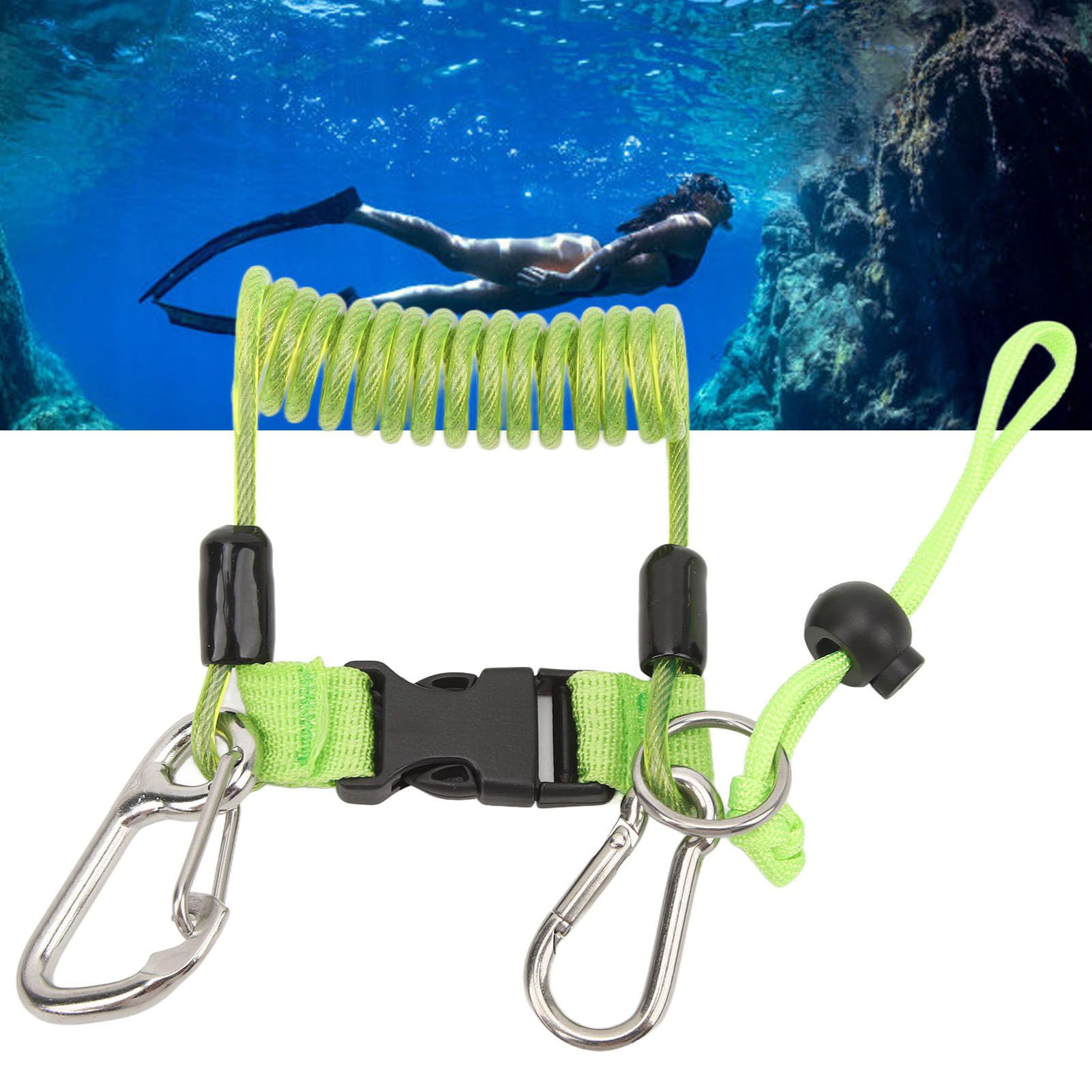 QERLONG Diving Hook Rope Stainless Steel Flexible Anti Lost Diving Camera Rope Diving Reef Hook Spring Rope for Diving (Green)