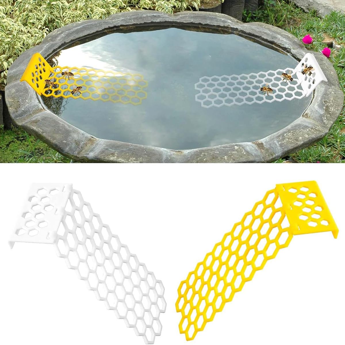 Floating Butterfly Ladder, Bird Bath Floating Ladder, Floatings Bees Ladders Use for Bees for Garden, for Pond, Any Swimming Pool, Bird Bath (Yellow+White)