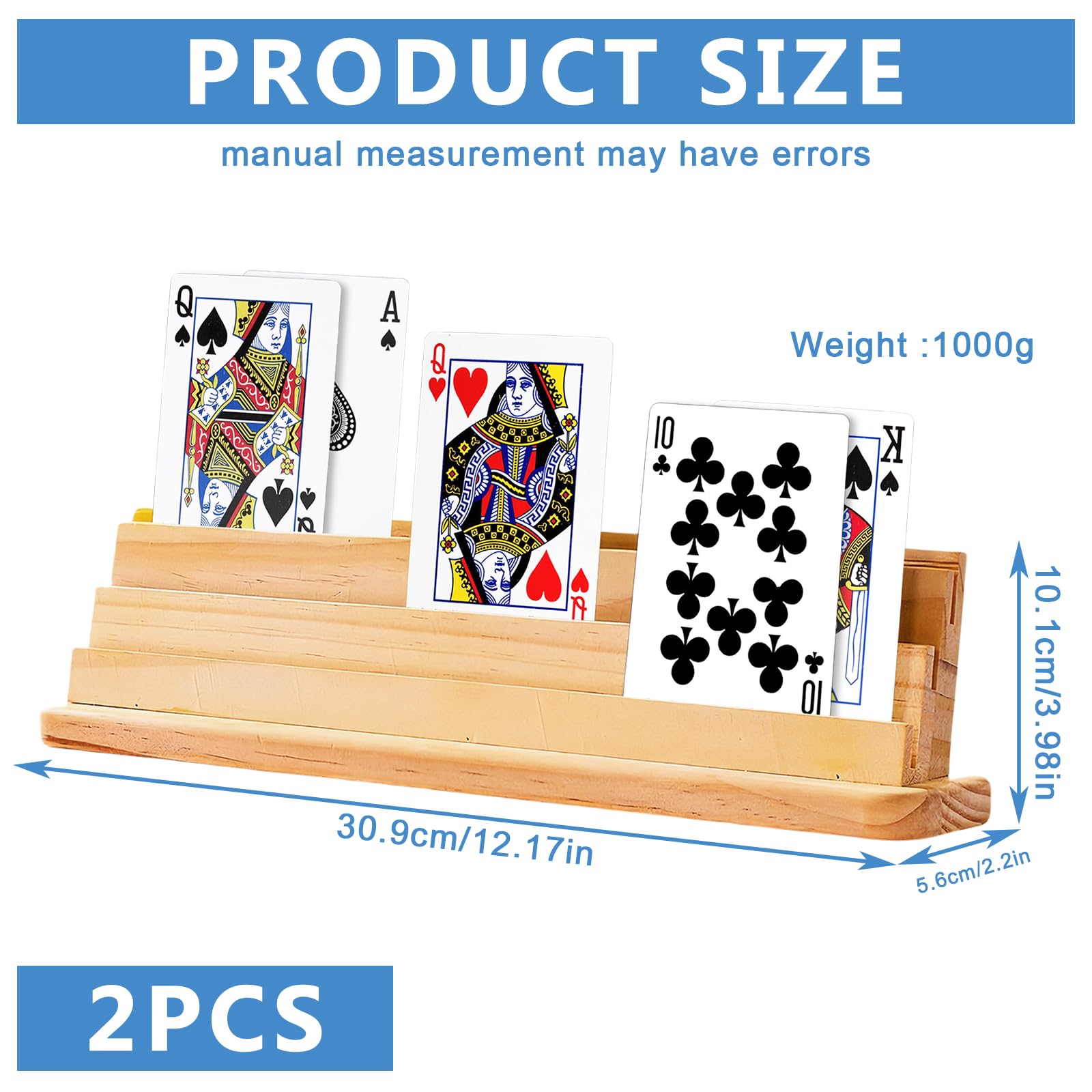 GOMETY Porta Carte da Gioco: 2 Pezzi in Legno Resistente, Esperienza di Gioco a Mani Libere, per Bambini, Anziani, Adulti (33cm)