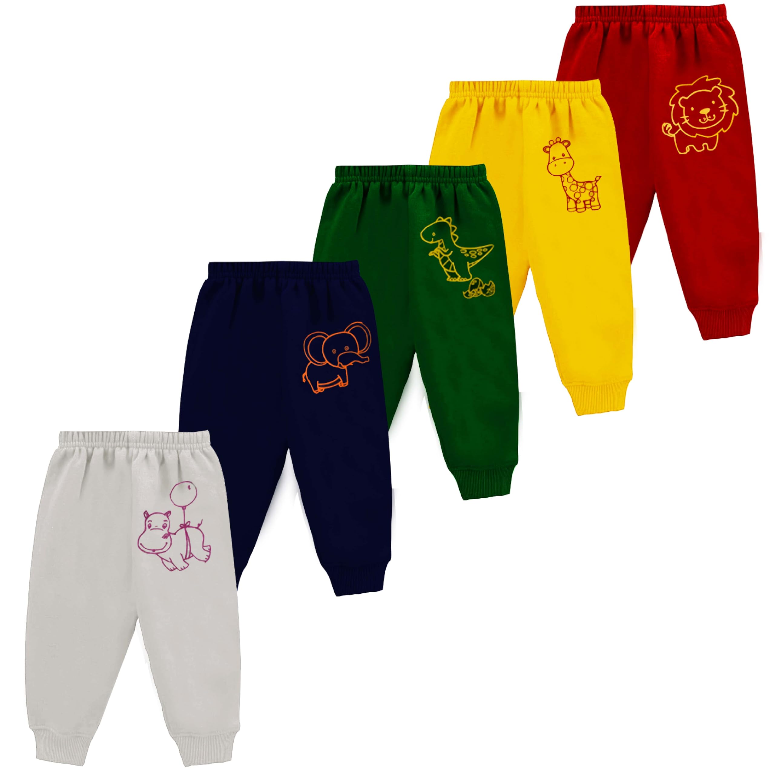 Chirsh Baby Boys & Girls Pyjamas Regular Fit Cotton Animal Printed Full Pants | Kids Pyjama | Track Pants | Infants Lower | Toddlers Joggers (Pack Of 5) 2 Years-3 Years