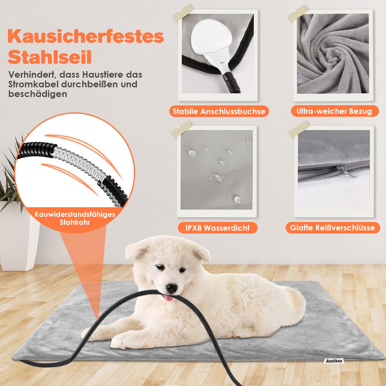 Tapis Chauffant pour Chats Chiens 45 * 45cm Couverture électrique pour Animaux 12 Contrôle des Temps& 6 Réglages Température 30-55℃, Couverture Chauffante pour Chiens Anti-Mordant Imperméable