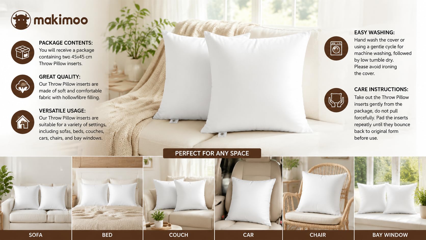 Throw Pillow Inserts 45cm x 45cm (18" x 18") sold price at auction in Canada