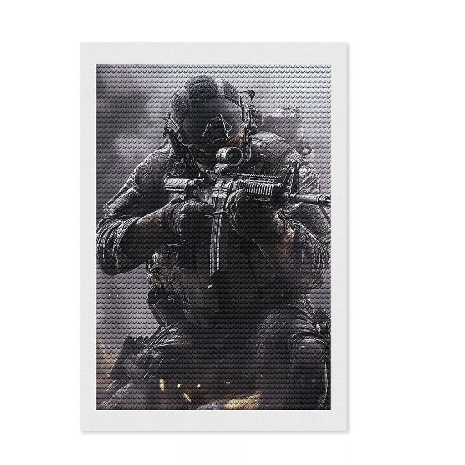 Junmoney Military Soldier Action Diamond Art Canvas 8"x12", Home Wall Decor, for Craft Lovers, Stress Relief Craft, Holiday Gift Idea