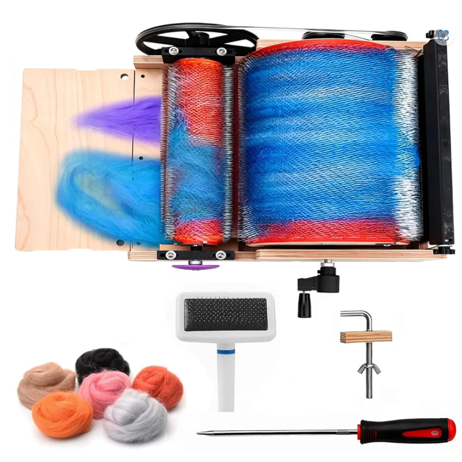 ZyKnaurral Manual Wool Carding Machine, Hand Drum Carder, Fast Color Mixing, Fiber Combing, Spinning, Blending Wheel, Pre-processing Tools for DIY Craft Make Felt Animals 14cm
