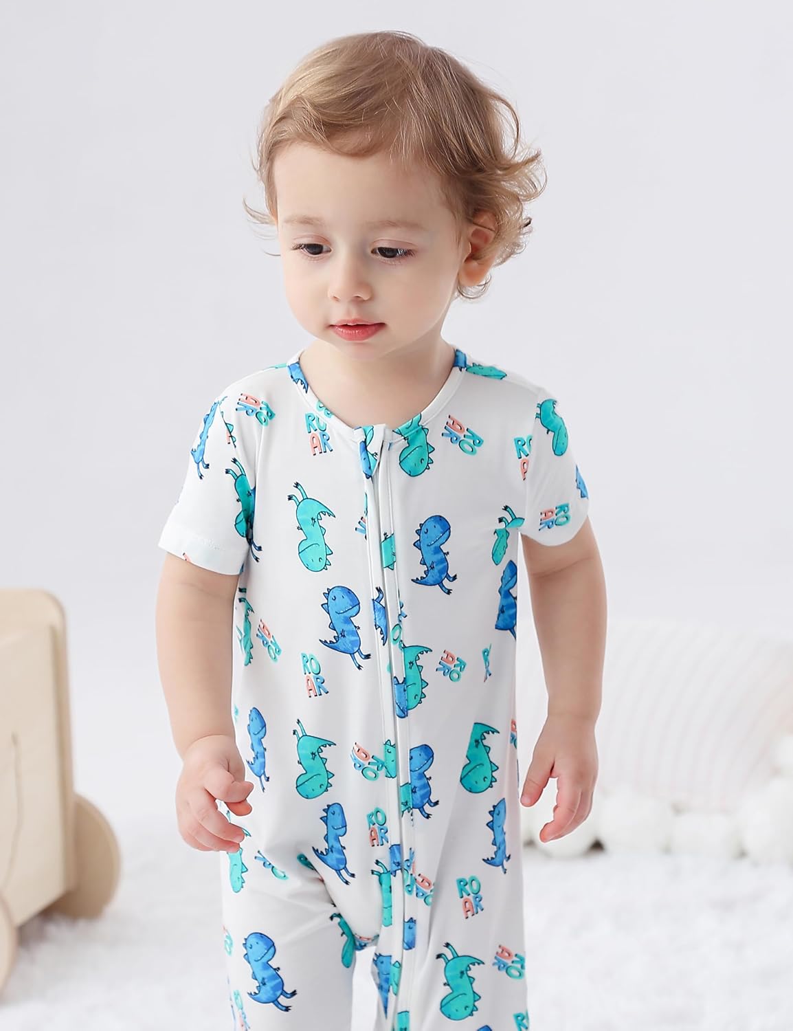 JunNeng 2pcs Baby Boy Footless Sleeper,Rayon from Bamboo Romper with 2 Way Zipper Short Sleeve Infant Summer Outfit - Image 2