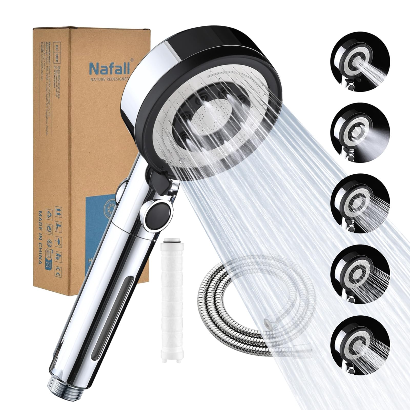 Nafall Duschkopf mit Filter - Handbrause Dusche Wassersparend (Ohne Halter)