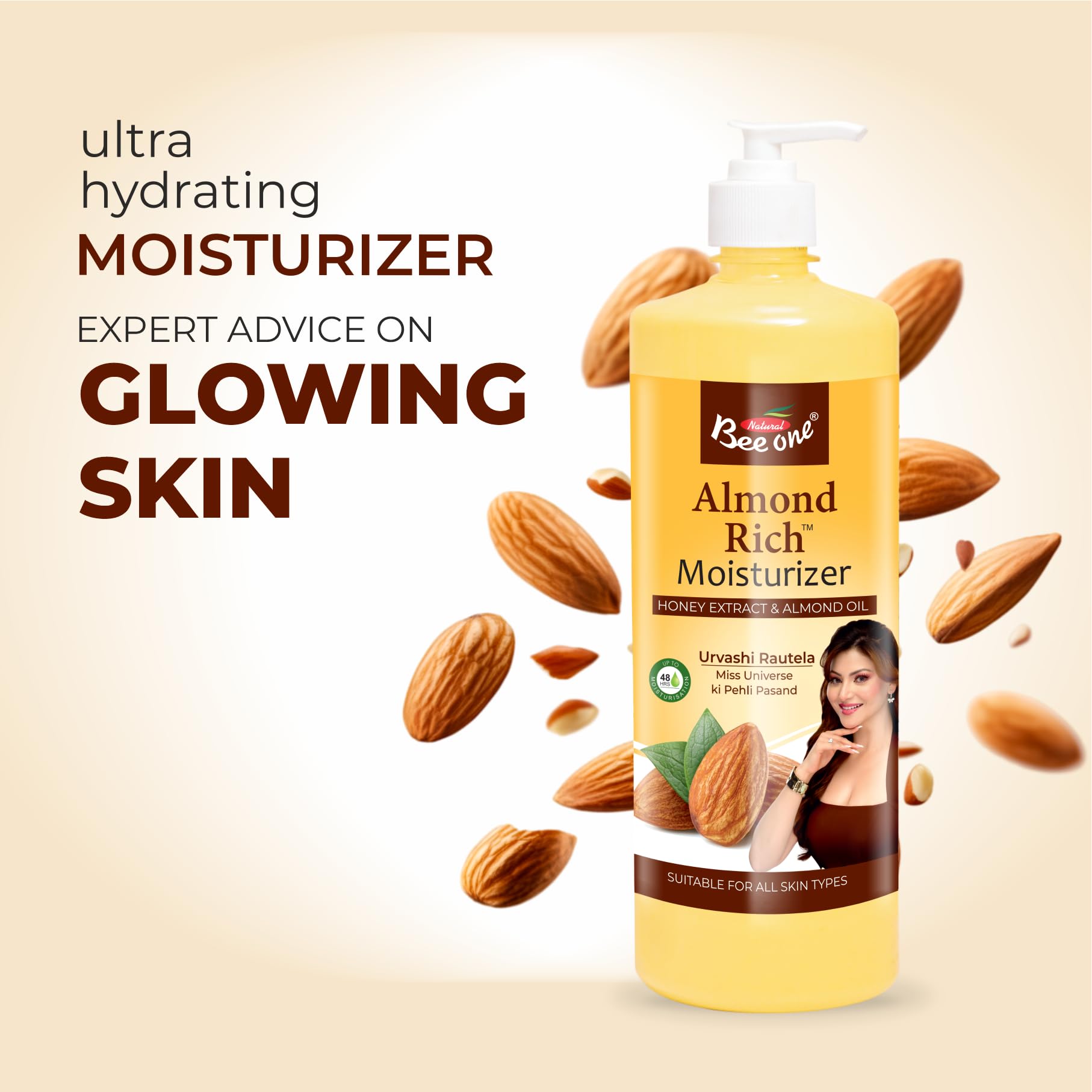 Bee One Almond Rich Moisturizer 1000ml, Deep Nourishment Lotion with 24H Moisture Lock & All-Day Protection, Transforms Dry & Flaky Skin to Smooth, Baby Soft & Glowing, All Skin Types, Men & Women 3