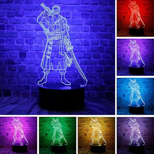 Cartoon One Piece Hero Roronoa Zoro Monkey·d·luffy Paramount War Japanese Anime Character Figure 3D Led Decor Table Lamp 7 Colors Remote Control Night Light Easter Xmas Birthday Gifts For Kids #TOP1