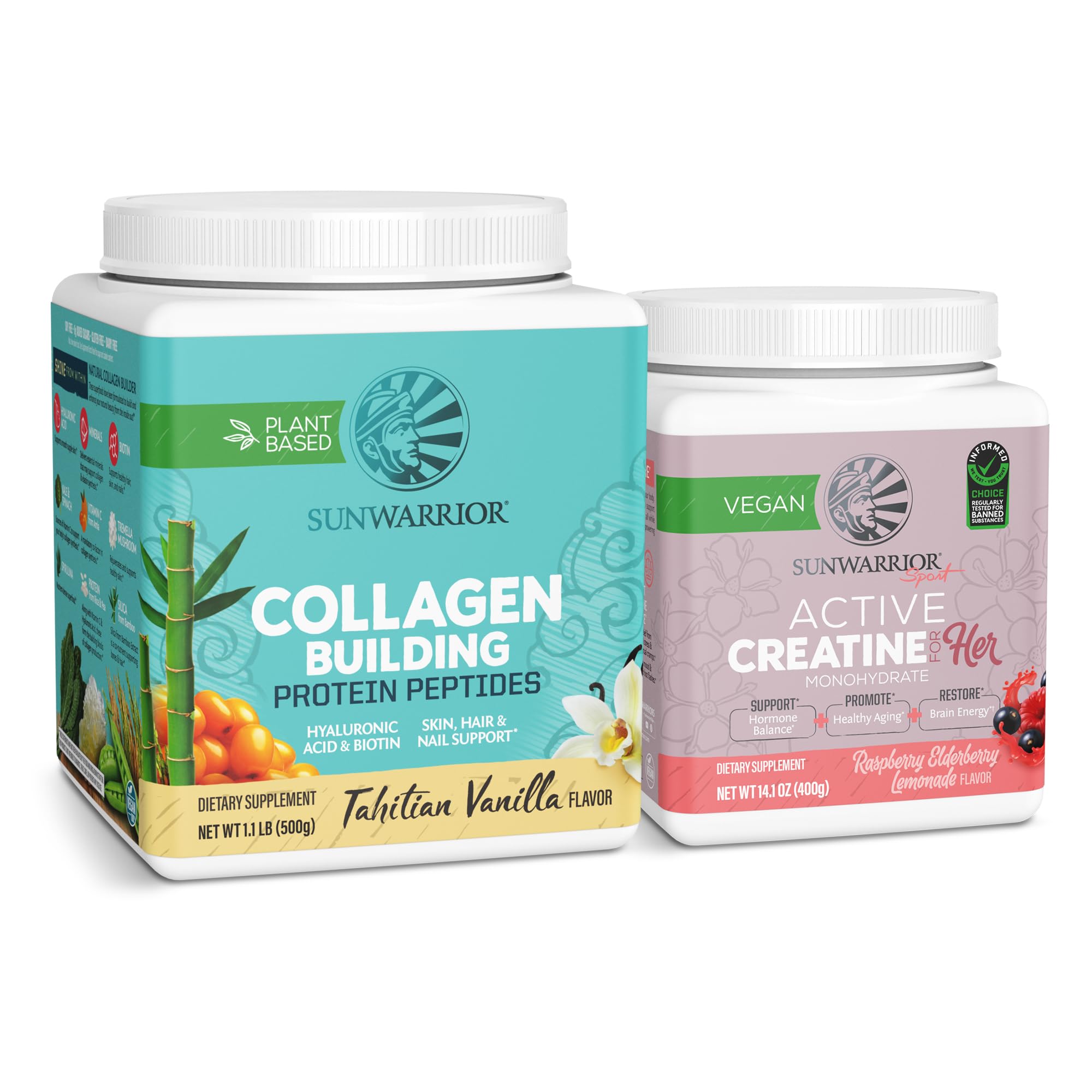 Sunwarrior Vegan Collagen Building Powder Vanilla Flavored 20 Servings Creatine Monohydrate Powder for Women Berry Lemonade Flavored 50