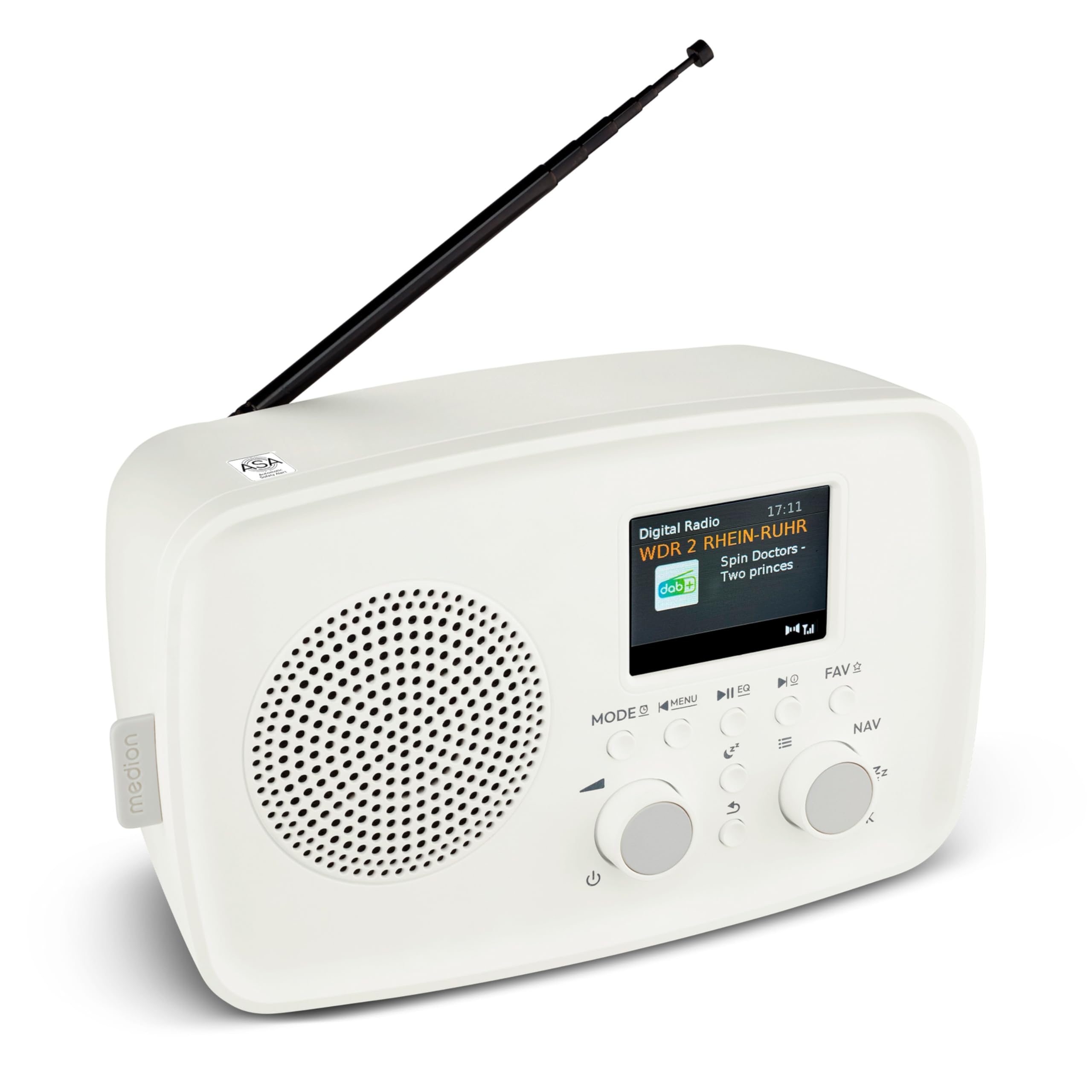MEDION DAB Radio mit Bluetooth DRE-1– Empfang über DAB+ und UKW, Radiowecker, 5W Lautsprecher für klaren Klang, TFT-Display, ASA-Notfallfunktion, Betrieb über Netzanschluss - weiß