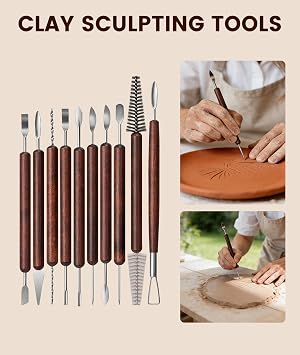 36PCS Clay Tools Kit, Pottery Tools and Ceramic Sculpting Tools Set with Brushes for Carving, Shaping, Molding, Craft & DIY Handmade Projects