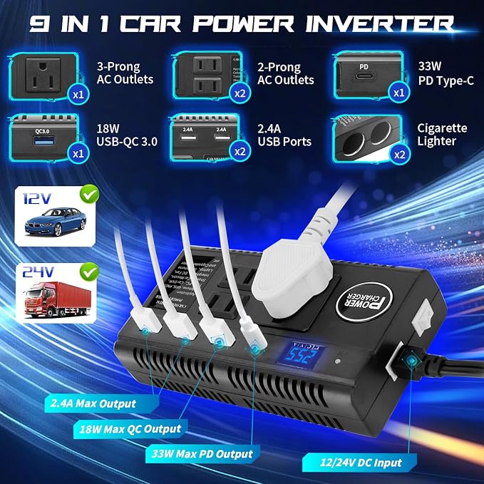 Inversor de Corriente para Auto 120W DC 12V/24V a AC 110V miniatura 2
