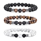 8MM-Tiger Eye Beaded Bracelets for Men Natural Stone Elastic Bracelet Set Lava Rock Beaded Bracelets for Men,Birthday Gifts for Son Boyfriend Brother for Him