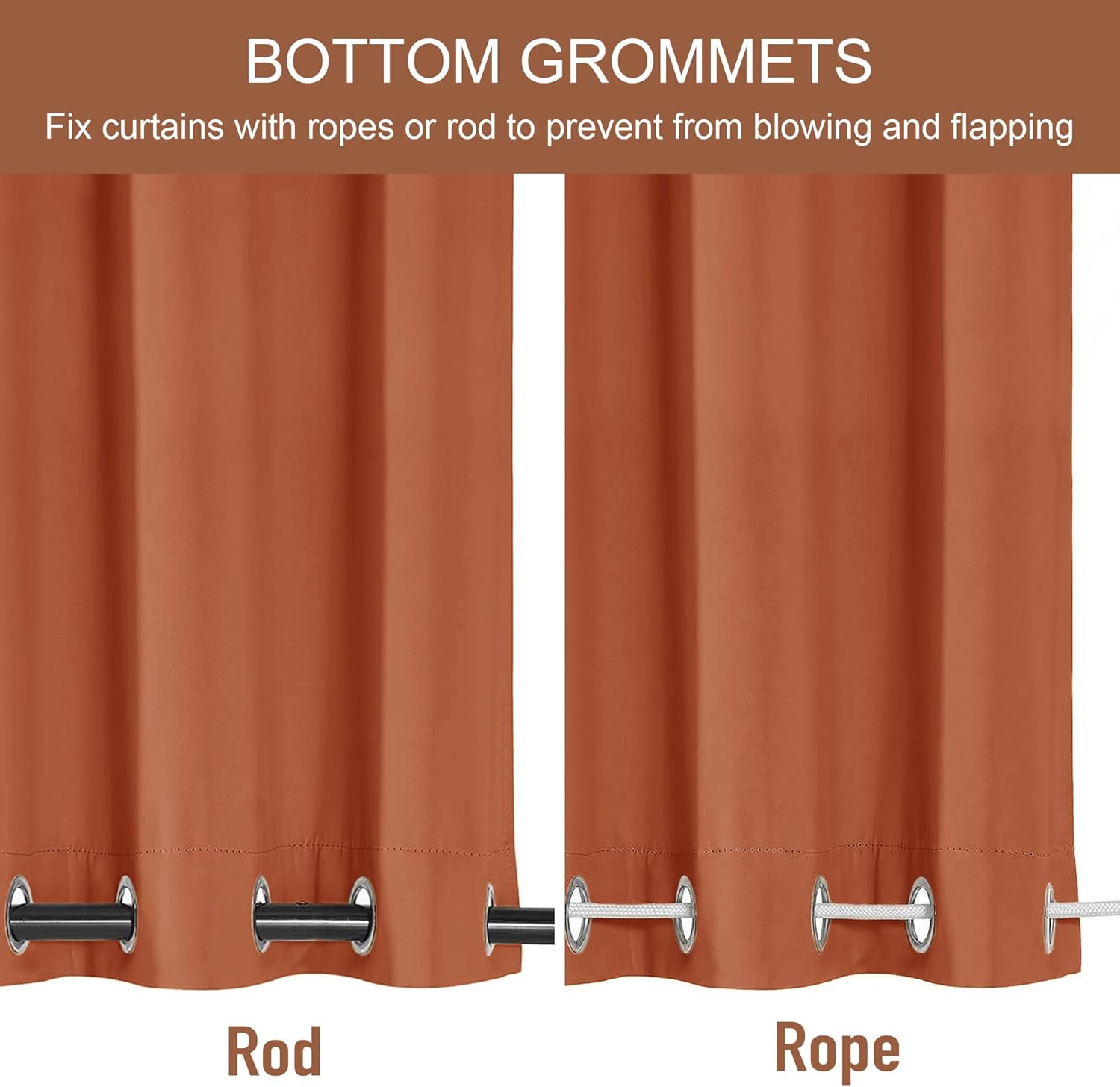 RYB HOME Windproof Outdoor Curtains - Waterproof Blackout Shade Thermal Insulated Drapes for Patio Screen Porch Gazebo Pergola Garage Sun Room, W 52 x L 90, 2 Panels, Terracotta